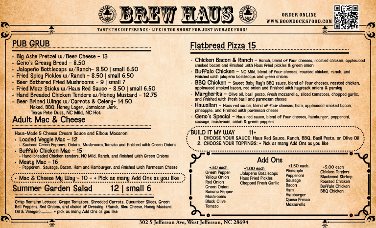 Brew Haus Menu - July 2024