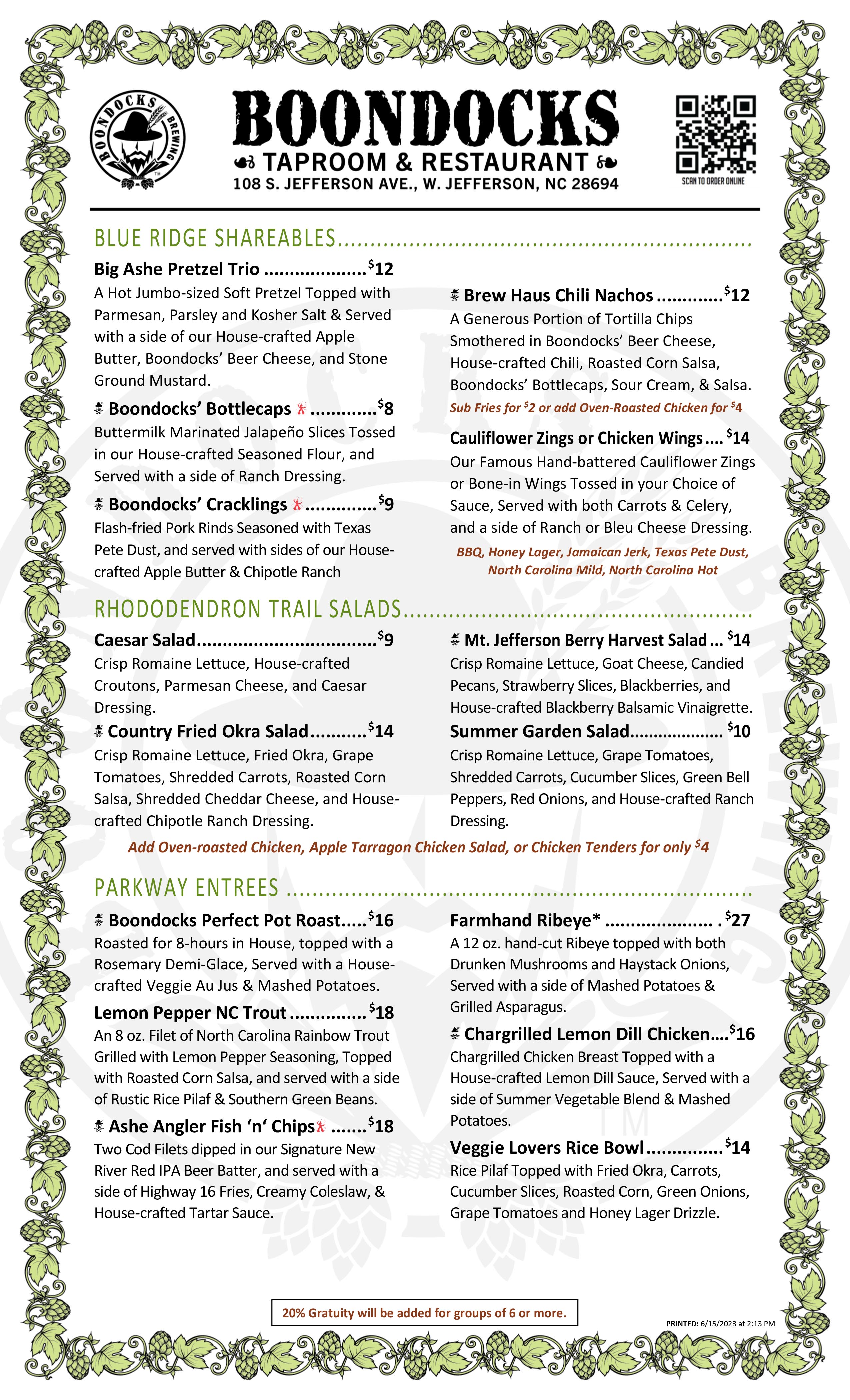 Restaurant Menu 20230601 Front